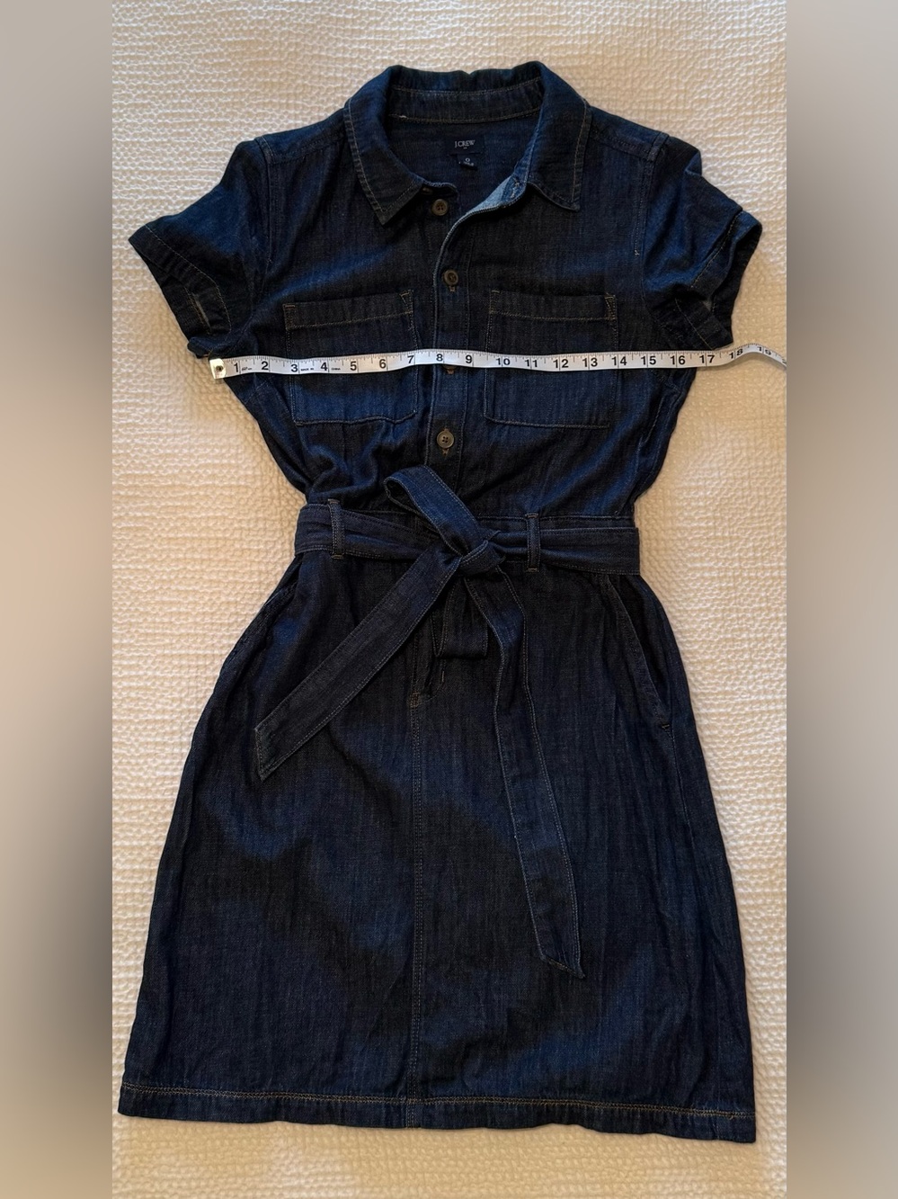 J.Crew | Dark Wash Denim Shirt Dress | Tie Waist | Button Front | Size 0 - Picture 7 of 7